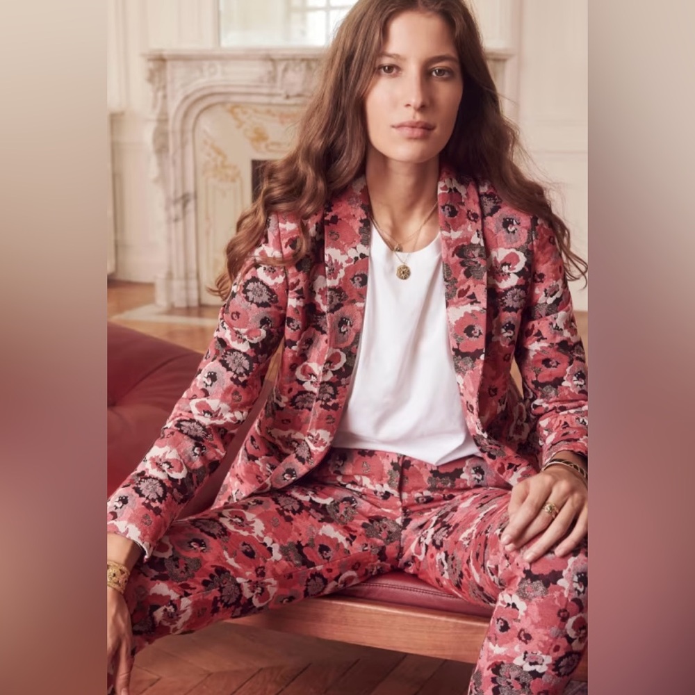 Sezane Gustav Jacquard Floral Print Trousers